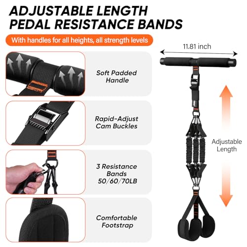 Adjustable Length Pedal Resistance Band with Handle for Working Out, Replaceable 180Lbs Exercise Bands with Foot Pedals, Home Gym Workout Equipment for Women Men Strength Training, Stretching - color: Black