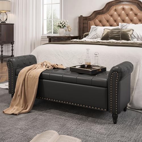 FiveWillowise 55" Bedroom Bench,End of Bed Bench with Storage,Black - color: Black, size: 55-inch