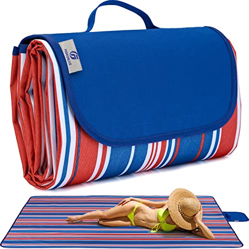 Beach Blanket Picnic Mat Outdoor Picnic Blanket Extra Large Sand Proof Waterproof Portable Beach Chair Mat for Adult Camping Hiking Travel Park Law Grass - color: Red Blue Lines