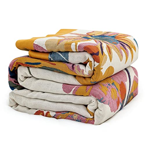 MSGKV Boho Throw Blanket 50"x60" Cotton Throw for Couch Sofa, Floral Quilt | Cotton Throw, Floral Butterfly, Summer Blanket, Breathable Lightweight, Living Room Decor, Soft Comfort, Machine Washable - color: D-flower and Butterfly, size: 50"x60"