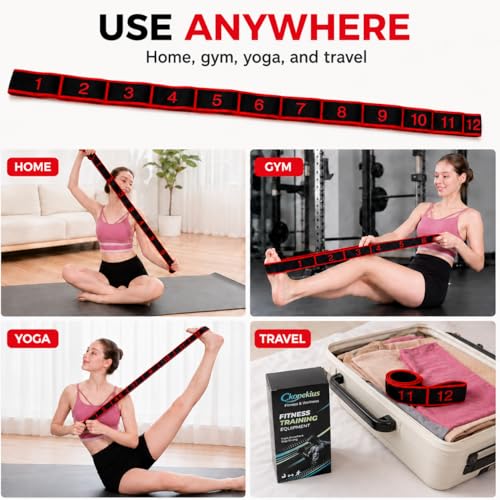 Resistance Exercise Bands, 12-Loop Stretch Strap for Yoga, Leg Exercise, Lower Back Stretch, Stretching, Gym and Home Workout