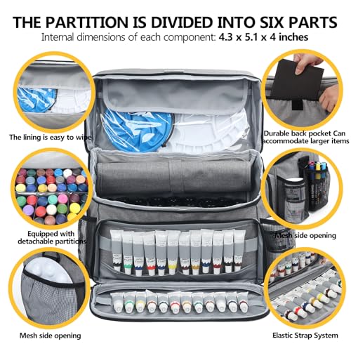 Acrylic Paint and Brush Set Organizer Bag - Carrying Case Compatible with Apple Barrel, Shuttle Art, Caliart Art Supplies - Includes Detachable Paint Brush Holder - for Home/Travel/Outdoor (Pro Gray) - color: Pro Gray