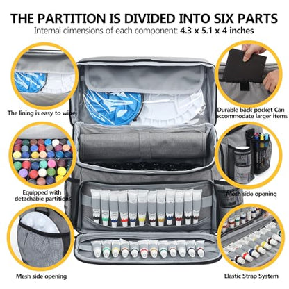 Acrylic Paint and Brush Set Organizer Bag - Carrying Case Compatible with Apple Barrel, Shuttle Art, Caliart Art Supplies - Includes Detachable Paint Brush Holder - for Home/Travel/Outdoor (Pro Gray) - color: Pro Gray