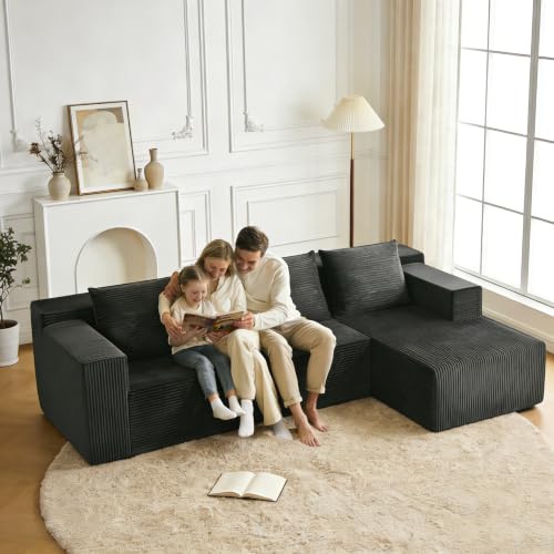 103" Modern L Shaped Modular Sectional, L-Shape Sectional Sofa with Chaise | Minimalist Modular Cloud Deep Seat Boneless Couch, Free Combination Furniture, No Assembly Required, Dark Grey - color: Dark Grey, size: 4-Seater-Right