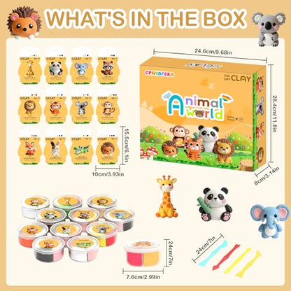 Air Dry Clay Kit - 12 Animal Modeling Clay for Kids, Complete DIY Clay Craft Set with Sculpting Tools & Step-by-Step Tutorials, Ultra Soft & Non-Sticky Clay, Children's Day Gift Ideas - color: Clay Animals kit