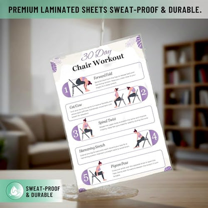 Chair Yoga Chart for Seniors & Beginners, Set of 6 Waterproof Laminated Posters, 3 Plans & 3 Routines of Gentle Seated Exercises for Stiffness, Joint Pain & Stress Relief, Easy 30-Day Challenge Guide