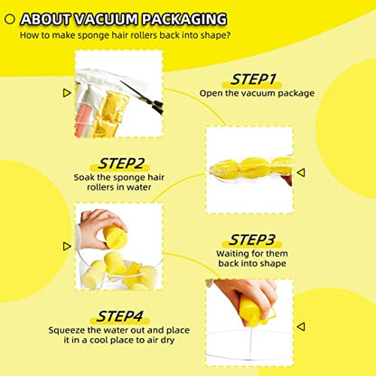Jumbo Foam Sponge Hair Roller Soft Sleeping rollers Curvy Wavy Hairstyle Curling Hair Styling Tools 24 Pieces Use For Long Hair Short Hair Ladies And Children 2"X2.75"(yellow) - color: Yellow24