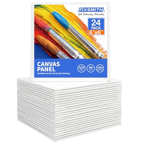 FIXSMITH Painting Canvas Panel Boards -Art Canvas,24 Pack Small Square Canvases,Primed Canvas Panels,100% Cotton,Acid Free,Artist Canvas Board for Hobby Painters,Students & Kids (White, 6"x6") - size: 6"×6"