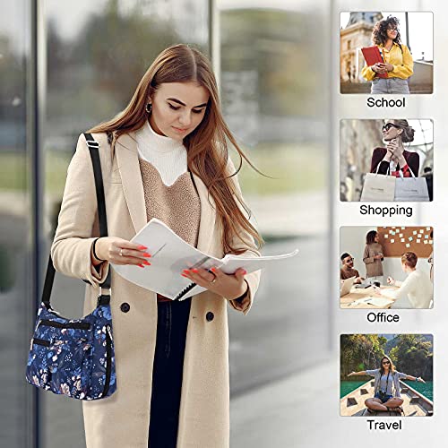 Kamo Crossbody for Women - Multi-pocket Shoulder Lightweight Messenger Casual Printed Purse Handbag Travel Bag - color: Flowers