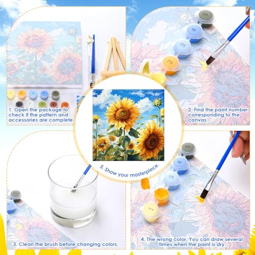 RoundFunny 8 Set Paint by Numbers Drawing Kit for Adults,Vibrant Blooms | 8x8 in. Mini Simple Painting Canvas Wooden Frame Easel Acrylic Paint Brush Funny Number Drawing Kit for Gift Wall Home Decor - style: Vibrant Blooms