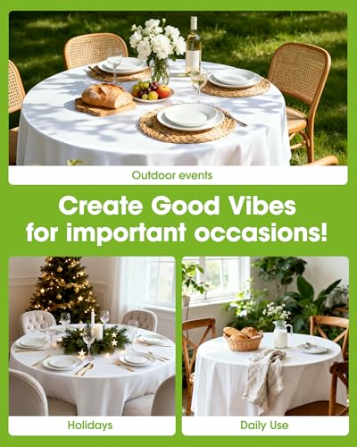 Pureegg Plastic Table Cloth Disposable 8 Pack, 84 Inch Round, White | Party Supplies, Wedding, Picnic, Leakproof & Sturdy, White, Round Tablecloth, Table Cover - color: White, size: 84" Round