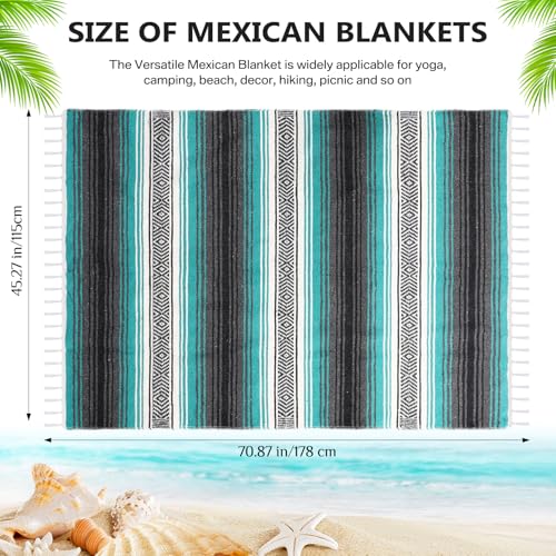 Oudain 4 Pcs Mexican Blankets Bulk Handwoven Mexican Yoga Blanket Towel Colorful Falsa Serape Woven Throw Blanket Boho Beach Blankets for Outdoor Camping Beach Picnic Travel Home (Blue Green) - color: Blue Green