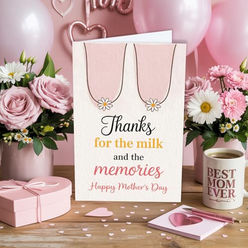Thanks for the Milk and the Memories Card Sarcastic Sentimental Happy Mothers Day Gift for Mother Mama Her Wife Sister Mom Cards Gifts from Daughter Son Sweet Appreciation Mother’s Day Card 5.3''x8" - color: A82