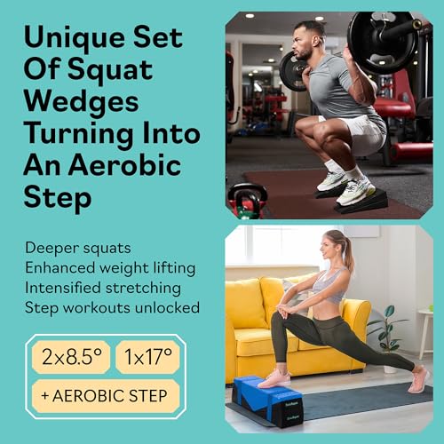 Squat Wedge Block Set of 3/5 - 960 LBS Capacity - Slant Board for Calf Stretching with 5 Stackable Angles - Calf Stretcher Slant Board - Workout Equipment - EPP Material for Exercise Equipment & Physical Therapy - color: Blue&Blue