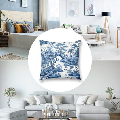 Blue Willow Chinoiserie Porcelain Inspiration Throw Pillow Covers - color: Blue Willow Chinoiserie Porcelain Inspiration