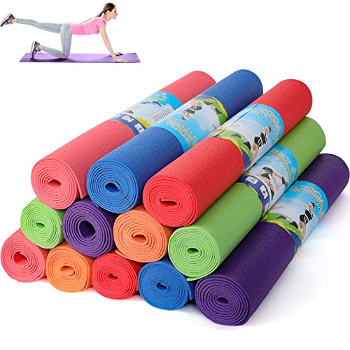 Amylove 12 Pieces Yoga Mats Bulk 68x24x0.12 Inch Exercise Non Slip Fitness Workout Mats for Women Men Home Workout Gym Yoga - color: Colorful