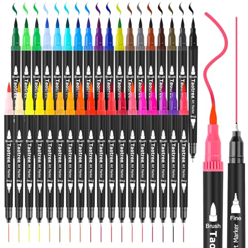 Taotree 36 Colors Dual Tip Art Markers Pens Set for Adult Coloring Books | Artist Fine & Brush Tip Coloring Markers Drawing Pens for Journaling Note Taking Lettering Calligraphy Craft Art Supplies Set - color: 36 Colors