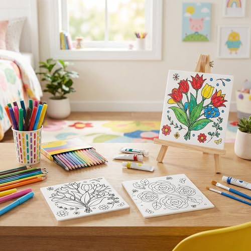 6Pcs Pre Drawn Canvas to Paint for Adults, 6x6 in Floral Art Boards | Botanical Stretched Canvas Set for Adult Ladies Night Wine and Paint Party Supplies Beginner Stress Relief Gift