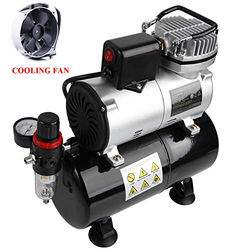Timbertech ABPST08K Airbrush Compressor Complete Set with Upgraded Cooling Fan and Airbrush Accessories for Airbrushing Hobby, Body Tattoo, Model Painting, Automotive Graphic, Make-up(110-120V)
