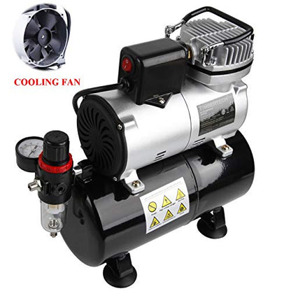 Timbertech ABPST08K Airbrush Compressor Complete Set with Upgraded Cooling Fan and Airbrush Accessories for Airbrushing Hobby, Body Tattoo, Model Painting, Automotive Graphic, Make-up(110-120V)