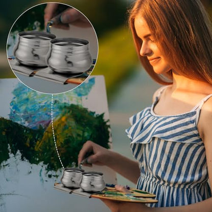 3 Pcs Stainless Steel Oil Paint Palette Cups with Lids and Clips, Large Mouth Artist Dipper Cups for Oil Painting, Leak-proof Paint Pot Cup for Easel Canvas Air Outdoor Painting Supplies