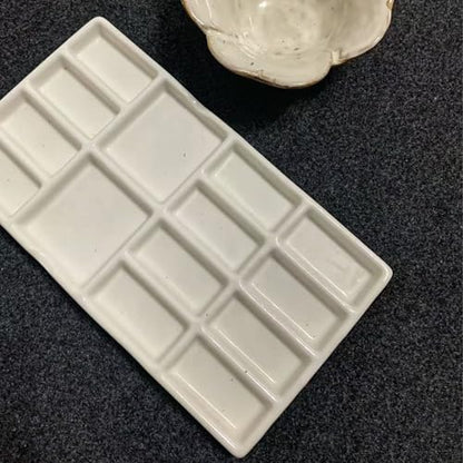 8" Porcelain Watercolor Palette - 14 Well Ceramic Artist Paint Palette with Mixing Tray for Painting and Craft Projects