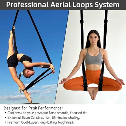 PRIOR FITNESS Aerial Loops Set,SGS Certified,9ft Yoga Straps Trapeze 2pcs - color: black