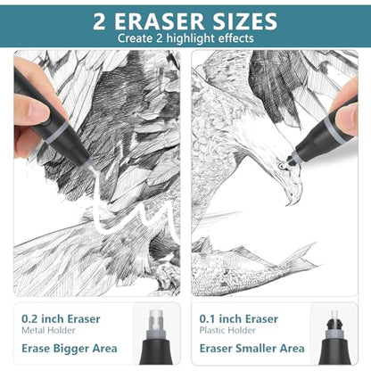 Electric Eraser, Battery Operated Pencil Eraser with 220 Refills | 2 Eraser Sizes, Comfort Grip Electric Eraser for Drawing, Art Erasers for Artists, Students, Sketch & Engineers, Black