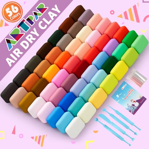 ARTPAR Air Dry Clay 56 Colors,Modeling Clay for Kids,Molding Magic Clay Kit | 4 Sculpting Tools,Soft & Ultra Light,Non Sticky,Bulk Classroom Creative Diy Art And Crafts Party Favors For Boys Girls 3-12 - color: 56 Colors