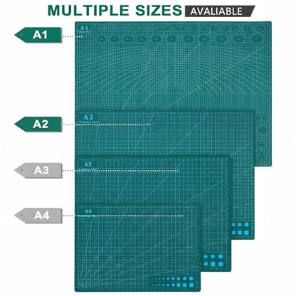 THMINS Self-Healing Sewing Mat, 18" x 24", Green Cutting Mat,A2 | 5-Ply, Double-Sided, Rotating Cutting Mat, Precision Sewing, Fabric Cutting, Crafts and Scrapbooking, A2 - size: 18"×24"