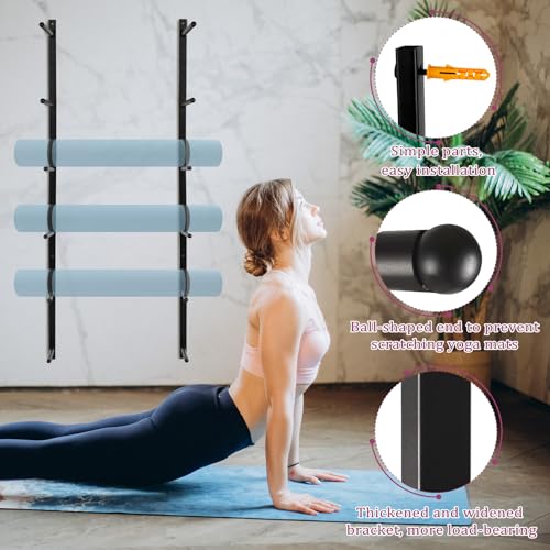 Yoga Mat Holder Wall Mount Yoga Mat Storage Holder Yoga Mat Organizer Skateboard Wall Mount for Foam Rollers Skateboard Ski Board - color: Black