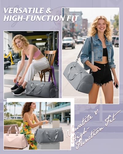 Gym Bag for Women with Shoe Compartment Lightweight Travel Duffle Bags Carry on Bag Overnight Weekender Duffel Bag with Wet Pocket Personal Item Travel Bag Tote Bag Workout Dance Bag Grey - color: E12-Grey