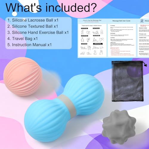 HODEMI Peanut Massage Ball Set, 3 Pack Peanut Roller, Textured Massage Ball & Trigger Point Ball for Deep Tissue Massage and Myofascial Release for Back, Neck, Hip and Foot with Mesh Bag - style: Peanut Roller Set