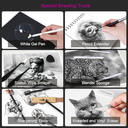 HIFORNY 76 PCS Drawing Set Sketching Kit,Sketch Pencils Art Supplies with Graphite,Charcoal,Blending Tools & Accessories,Portable Zippered Travel Case for Artists & Beginners
