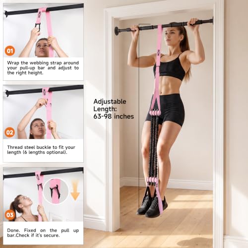 Innstar Pull Up Assistance Bands, Heavy Duty Resistance Band for Pull Up Assist, Adjustable Resistance 165-265lbs with Fabric Feet/Knee Rest, Pull Up Bands Assistance Bands - color: Pink 265lbs adjustable