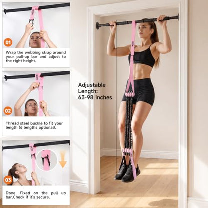 Innstar Pull Up Assistance Bands, Heavy Duty Resistance Band for Pull Up Assist, Adjustable Resistance 165-265lbs with Fabric Feet/Knee Rest, Pull Up Bands Assistance Bands - color: Pink 265lbs adjustable