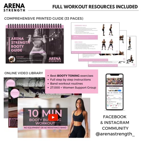Arena Strength Fabric Booty Bands - Fabric Exercise Bands for Legs and Butt | Fabric Resistance Bands | Hip Resistance Bands with Workout Guide and Carry Case - color: Gray, Pink, Black