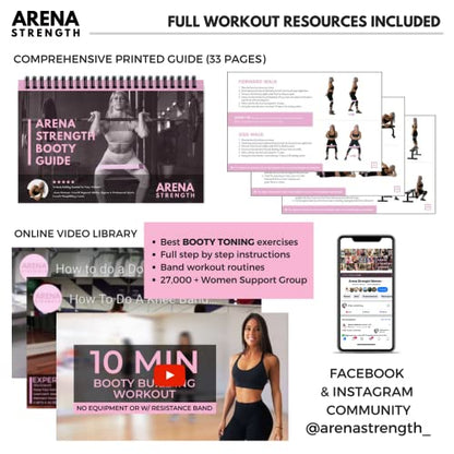 Arena Strength Fabric Booty Bands - Fabric Exercise Bands for Legs and Butt | Fabric Resistance Bands | Hip Resistance Bands with Workout Guide and Carry Case - color: Gray, Pink, Black