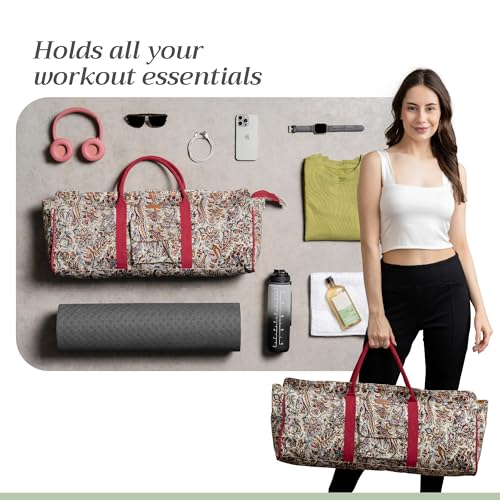 Maison d' Hermine Yoga Mat Duffle Bag Gym Tote Yoga Mat Carry Bag | Cylindrical bag for Woman Men Gifts Adjustable shoulder straps with Drawstring Water Bottle Pocket and zipper pocket - color: Jaipur, style: Yoga Mat Tote