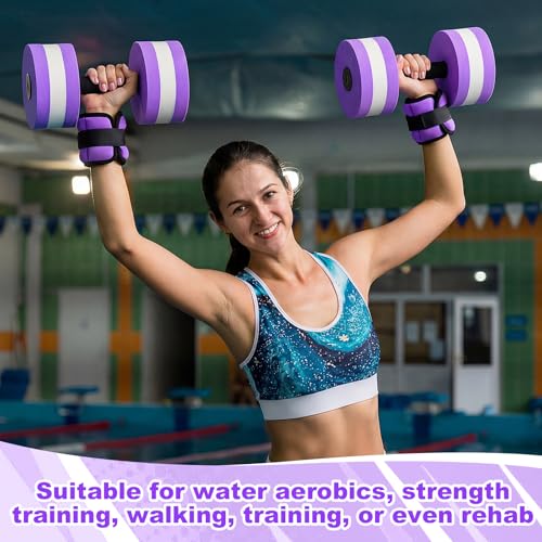 Hollowfly 6 Pcs Water Aerobics Equipment Set Full Body Pool Exercise Kit, 2 Aqua Dumbbells, 2 Adjustable Ankle/Wrist Weights, 2 Webbed Swim Gloves, Low Impact Aquatic Workout Gear - color: Purple, size: 1lb