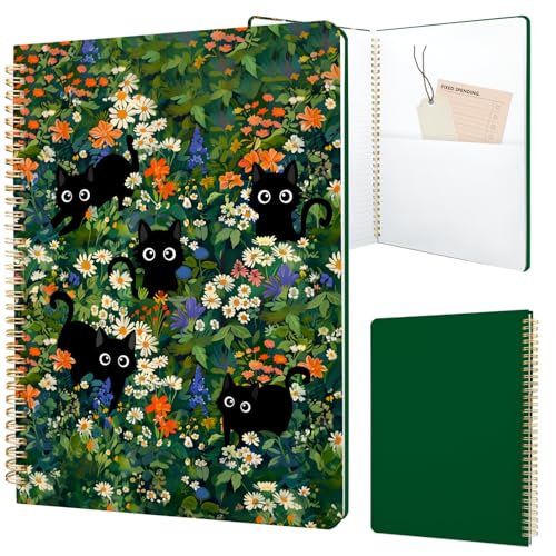 Cute Spiral Notebook journal A4 Aesthetic Pretty Design for Women Girls Kawaii with Pocket, 8.5 x 11 inch, Lined, Cat Garden - color: Cat Garden, style: Lined