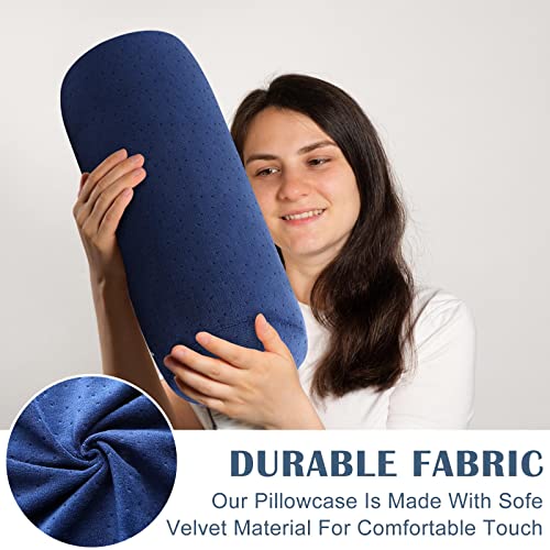 Remerry 2 Pcs 17 x 7 Inches Velvet Neck Roll Pillow Cover with Zipper, Soft Bolster Pillowcases for Cylindrical Pillow (Cover Only, Bolster Not Included)(Navy Blue) - color: Navy Blue, size: 17 x 7 Inches