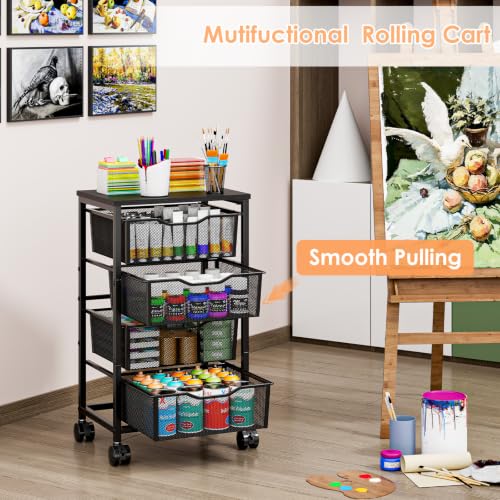 Hongtamoya Rolling Cart with Drawers, Storage Cart with Wheels, Black - color: Black, size: 4 Drawers