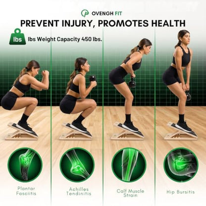 Adjustable Wooden Slant Board, Calf Stretcher for Calf Stretching, Incline Board for Ankle Mobility, Achilles Tendon, Plantar Fasciitis, Squats, Balance Training & Home Gym