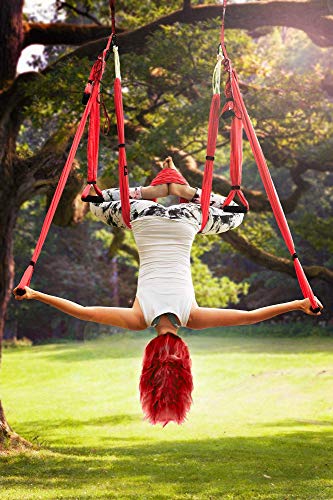 Aerial Yoga Swing Set - Hammock Hanging Swing - Sling Inversion Fly Kit - Antigravity Yoga Sling - Suspension Trapeze - color: CORAL