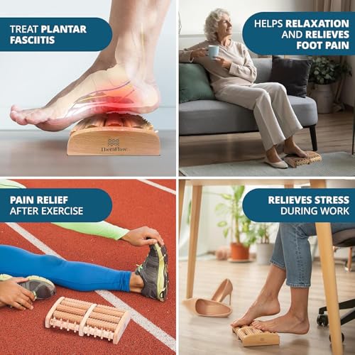 TheraFlow Foot Massager for Plantar Fasciitis Relief - Mom Gifts for Women & Gifts for Dad, Wooden Foot Roller Massager with Deep Tissue & Reflexology Nubs (Includes Reflexology Chart) - size: X-Large