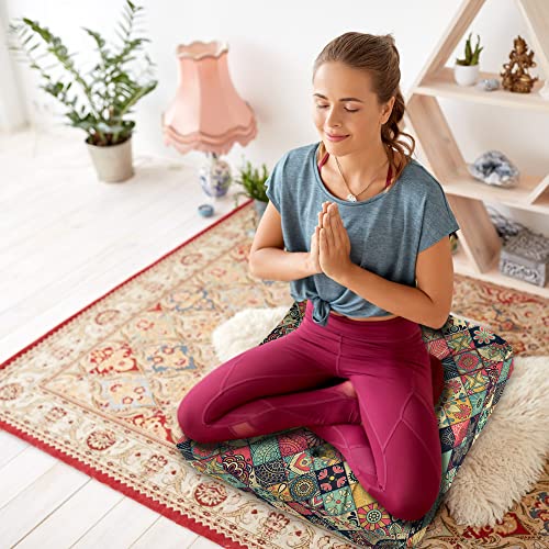Mandala Meditation Cushion, Boho Meditation Mat, Meditation Pillows for Sitting on Floor, Cushions for Sitting in Home and Outdoor, Square Floor Pillow Cushion Seating for Yoga Accessories 22'' X 22'' - color: 04.mandala Meditation Cushion-1, size: 22x22