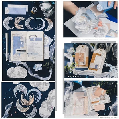 94PCS Film Scrapbook Paper Pack and 63PCS Moon Embellishment Scrapbook Paper Pack for Journals Planners DIY Art Crafts Decoration