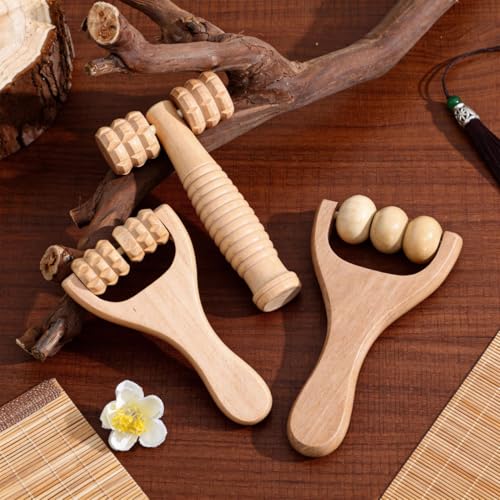 Wooden Foot Massager Roller 3-Pack Handheld Massage Roller Tool for Foot Neck Shoulder Back Reflexology Portable Wood Massager for Home Travel Hotel 5.90 X 3.14 X 1.18 in