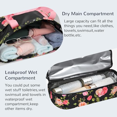 Mesh Tote Beach Bag with Leakproof Wet Compartment - color: Rose